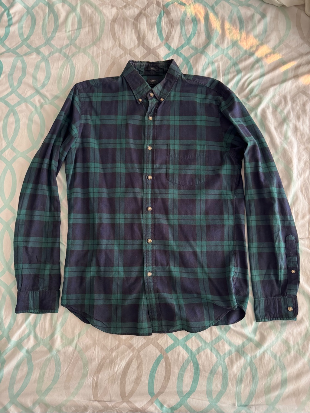 J. Crew Navy And Green Plaid Button-Down Shirt